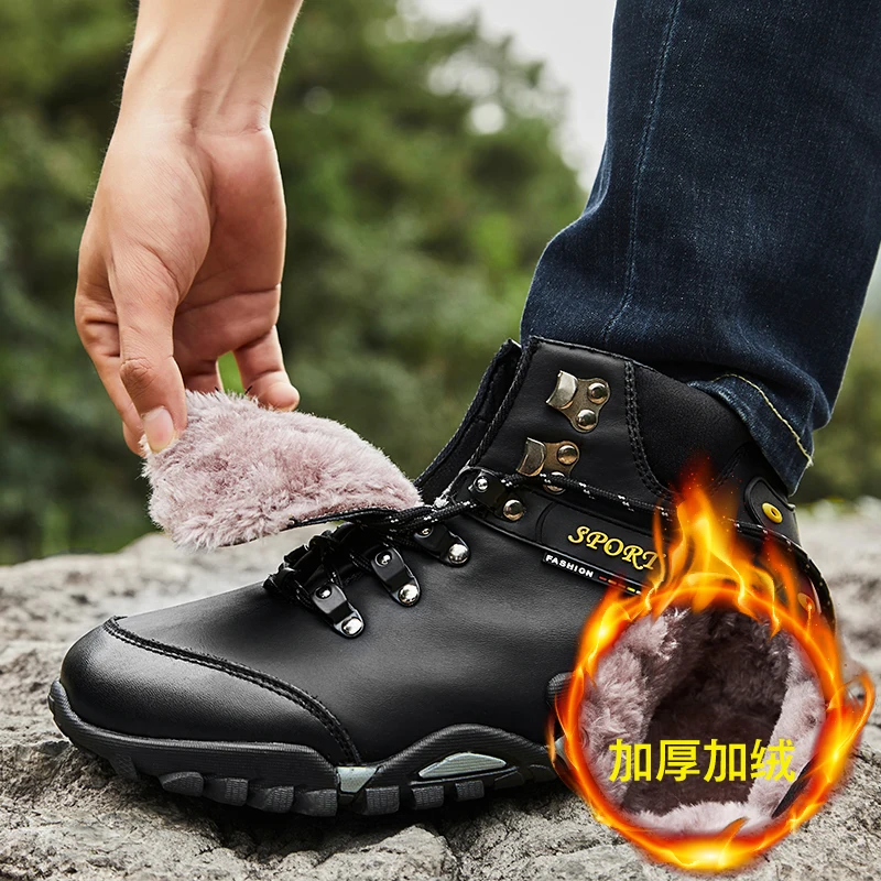 Men Snow Boots Waterproof add fur Men Footwear Winter Ankle Boots Breathable Men Winter Shoes