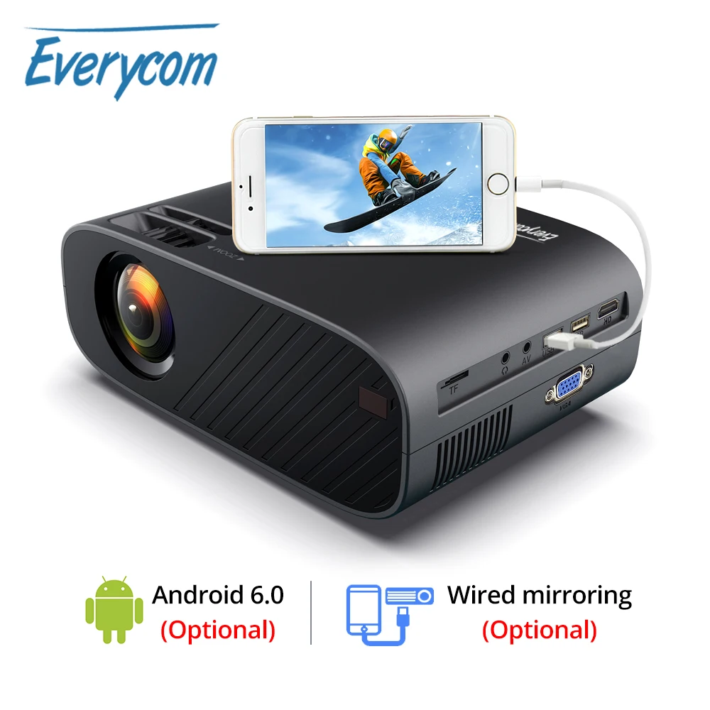 Светодиодный видеопроектор Everycom M7 HD 720P HDMI опционально Android Wi Fi поддержка Full 1080P