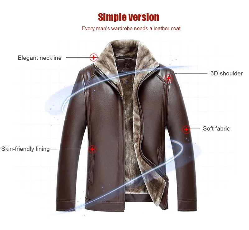 New Fashion Men's PU Leather Jacket Mens Brand Clothing Thermal Outerwear Winter Fur Male Fleece Leather Down Jackets Coats best leather jackets