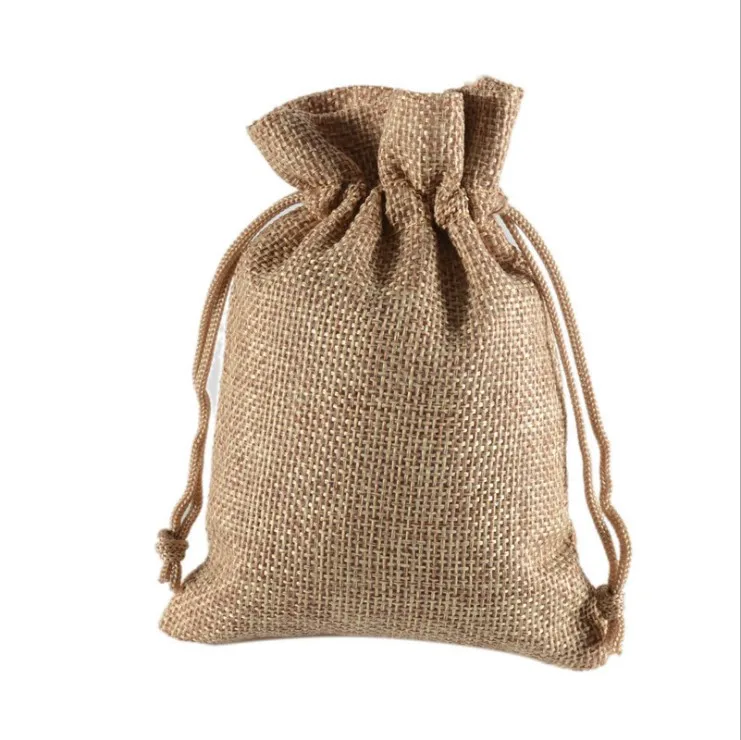 Deep linen color Джутовые мешки со шнурком ручной работы для Hessian, подарок на свадьбу, украшения для мыла, рождественские кофейные пучки, мешковины, упаковка, 100 шт - Цвет: Deep linen color
