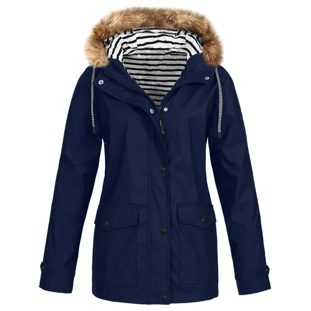 Женская куртка с толстым плюшевым меховым воротником, ветровка, пальто Ropa Ciclismo, штормовка для улицы, походная одежда, плащ размера плюс, 5XL, 19Ot - Цвет: G