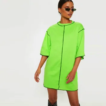 

2020 Summer New Fluorescent T-shirt Loose Large Size Mid-sleeved T-shirt Wild Top European and American Women's T-shirt