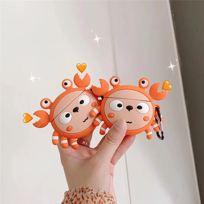 

3D New Cute Crab Cartoon Headphone Cover For Airpods 1 2 Case Silicone Earphone Case For Apple Air pods For Earpods Case KeyRing