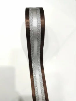 

New Arrival 50mm high quality fake nylon webbing with gold line reflective tape 2 inch coffee/white color