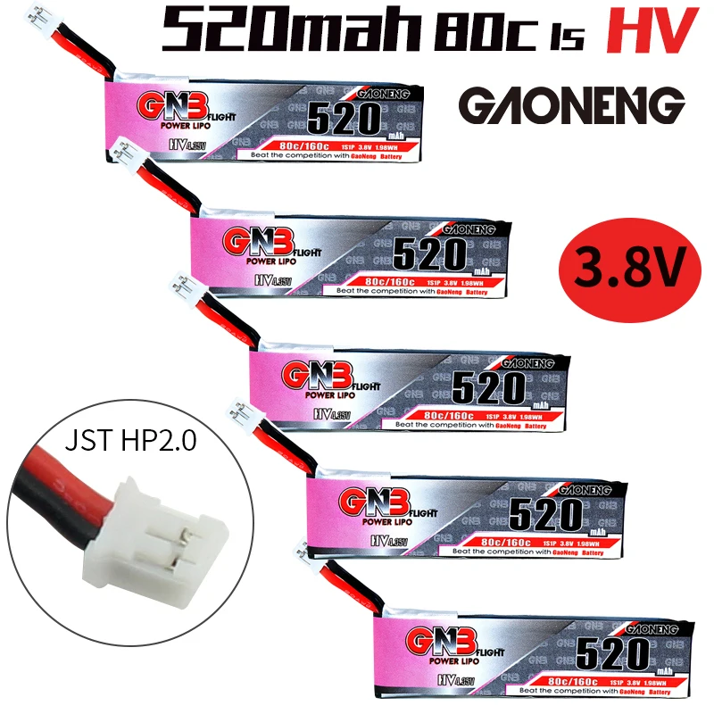 

5PCS Gaoneng GNB FPV Lipo Battery 520mAh 3.8V 80C 1S HV 4.35V PH2.0 Plug For Emax Tinyhawk LDARC TINY Cine Whoop BetaFPV Drone