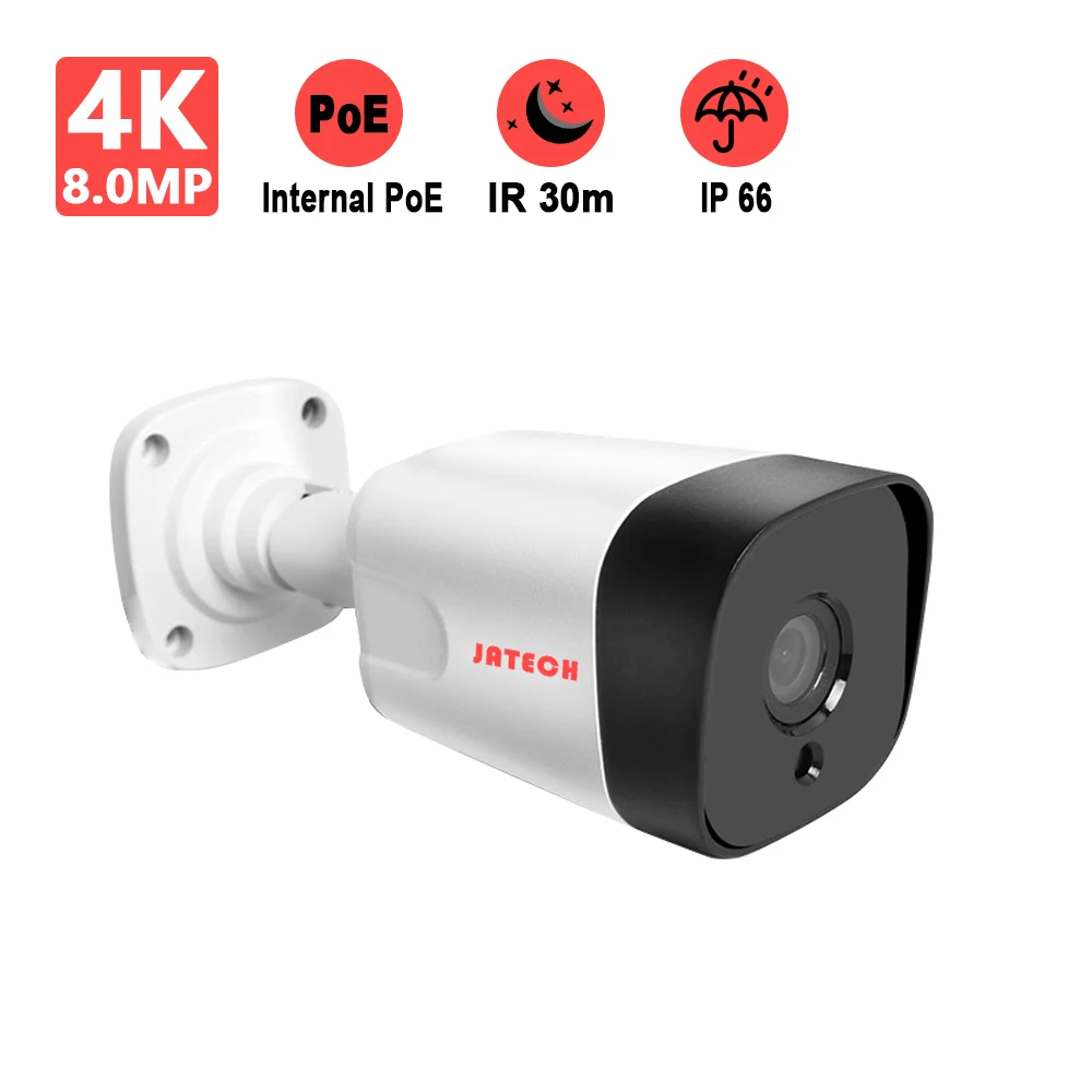 

JATECH 4K 8MP IP Camera PoE Outdoor Nightvision IP66 Waterproof Onvif P2P Bullet Security Camera