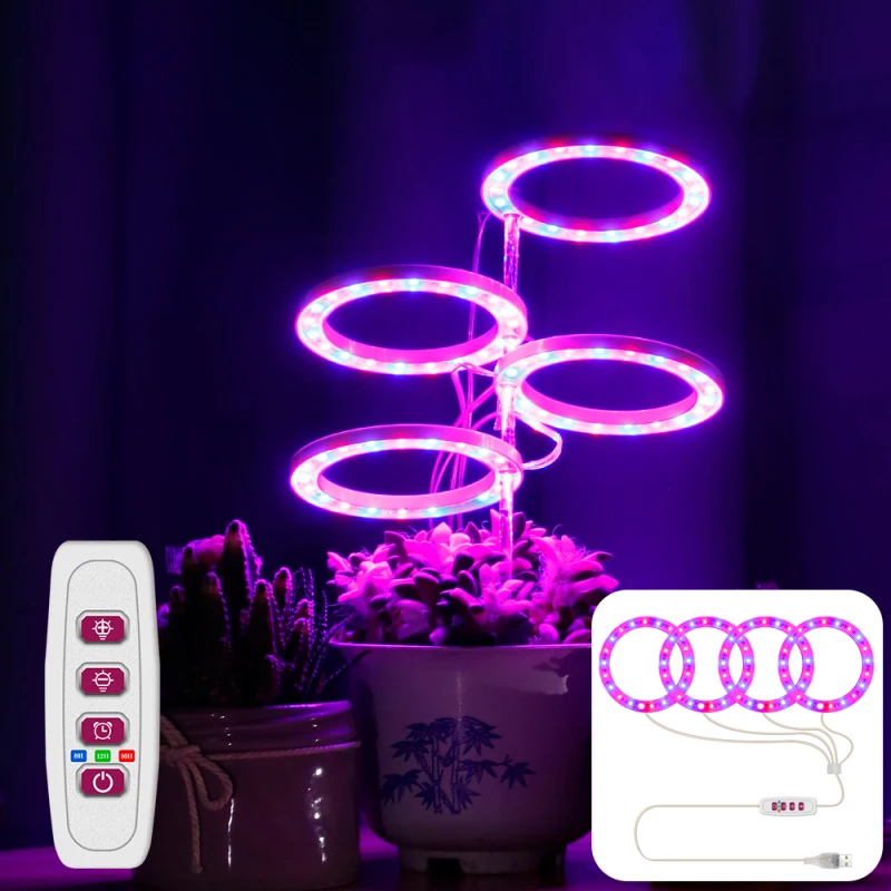 Rose Clair Kaxofang LED Cultivez la LumièRe Spectre Complet Phyto Lampe de Culture USB Lampe Anneau Ange pour les Succulentes Plantes à Fleurs Croissance 