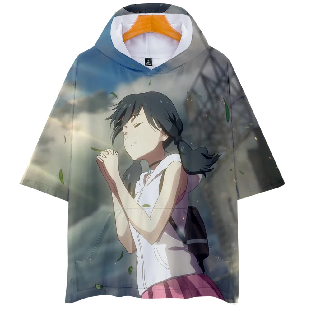 New Sale Summer Fashion Anime Tees 3D Son of the weather digital  Printing Hoode  Shirt High Quality Short Sleeve Hoodeshirt
