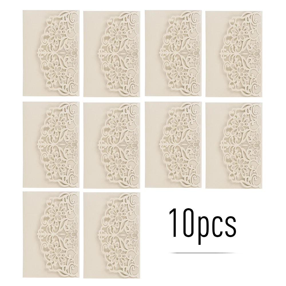  10pcs Pearl Paper Floral Laser Cutter Wedding Invitation Cards Invitation Holders with Blank Inner  - 4.00032E+12