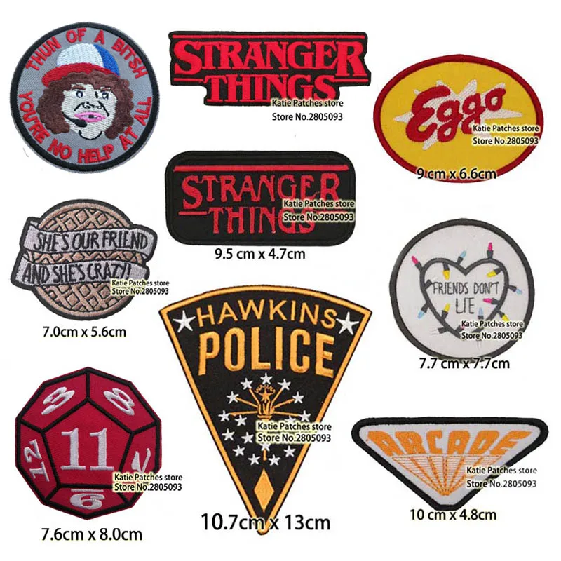 

12pcs Stranger Things badge Embroidered Iron On Patch, Friend dont lies, Eggo, Police Jacket Fabric DIY Clothing Accessories