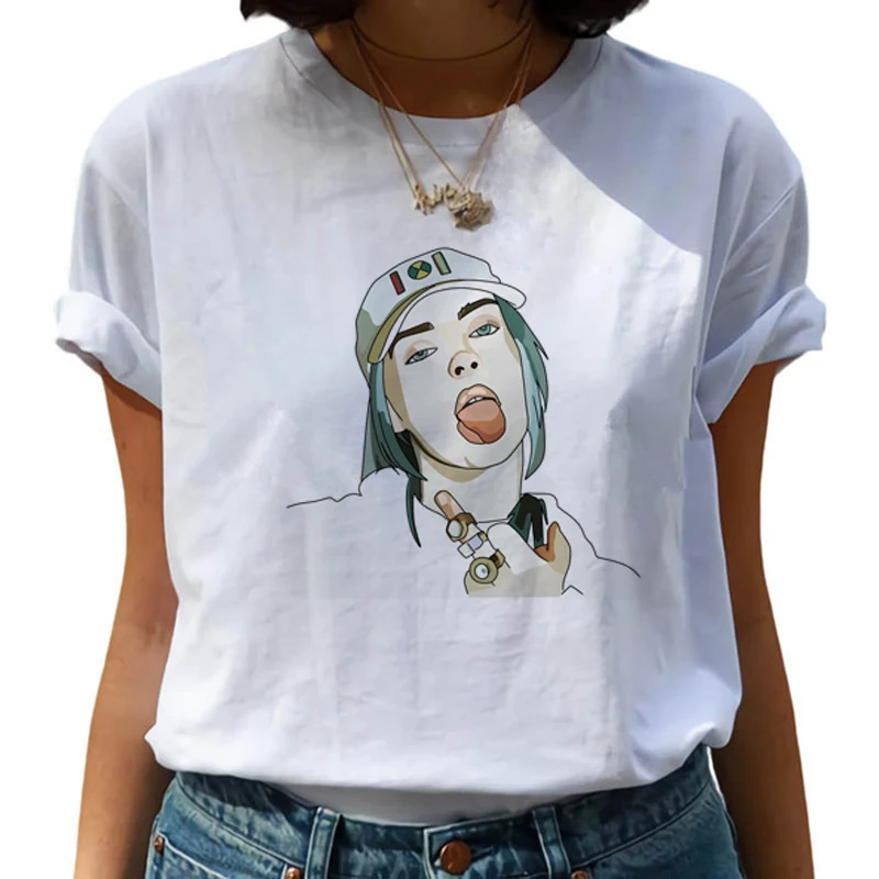 Billie Eilish Bad Guy Harajuku футболки для женщин Ullzang Забавные футболки с героями мультфильмов 90s Графические футболки модные хип-хоп футболки женские - Цвет: 8645