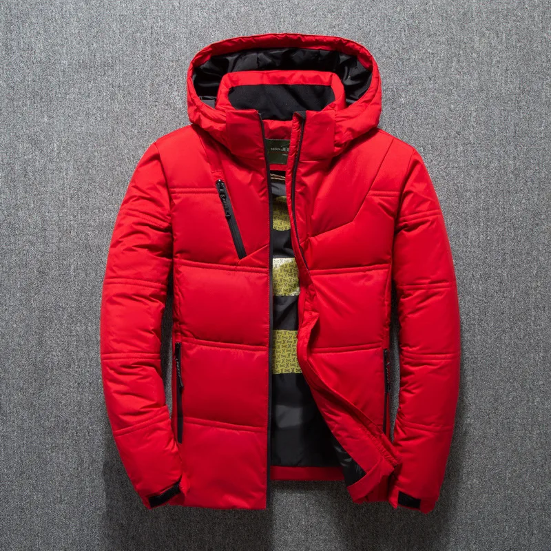 Зимняя куртка мужская качественная теплая Повседневная куртка с капюшоном зимняя парка Мужская Толстая теплая верхняя одежда Модная белая куртка-пуховик для мужчин - Цвет: Красный