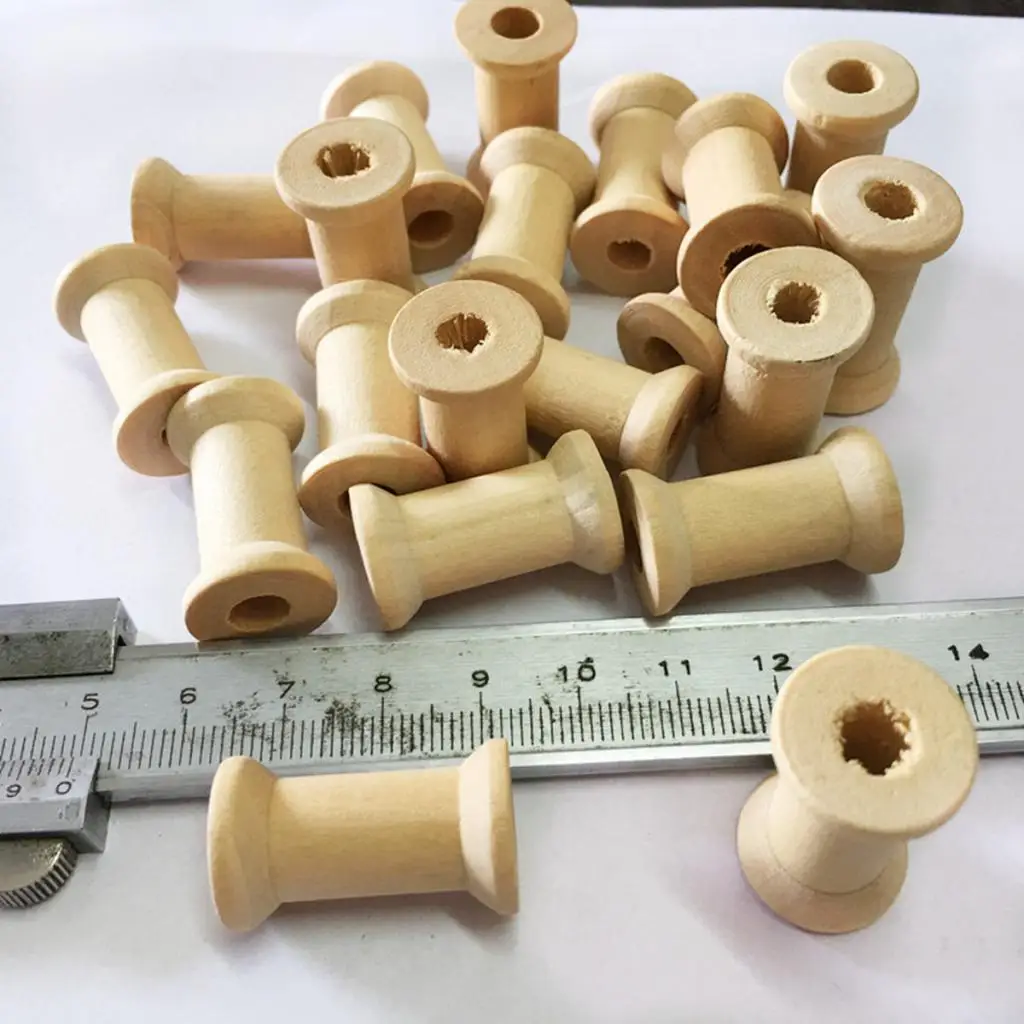 20Pcs Wooden Empty Thread Spools Classic Bobbin DIY Sewing Notions 27x16mm