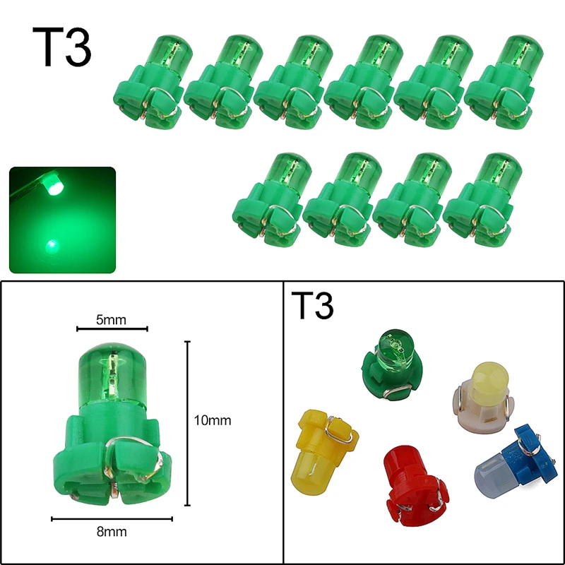 10x T5 Автомобильный светодиодный светильник с T3 T4.2 T4.7 B8.5 внутренняя Светодиодная лампа приборной панели Авто датчик прибора светильник AC/DC 12V - Испускаемый цвет: T3