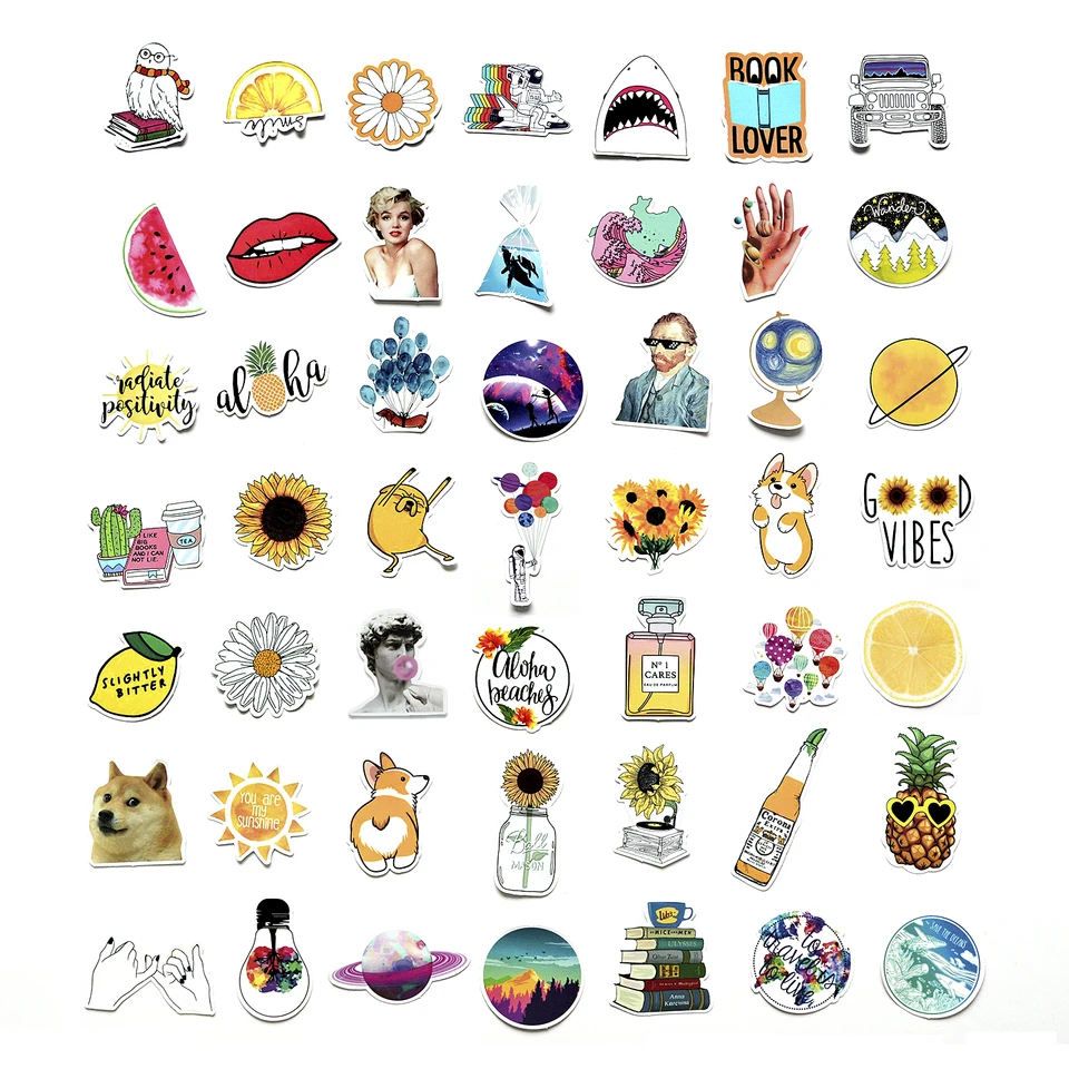 53pcs Yellow Aesthetic Sticker Pack Vinyl Waterproof Trendy Water