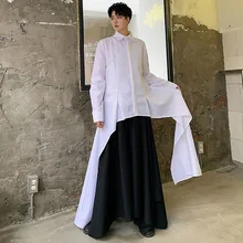 Мужская Повседневная рубашка с длинными рукавами черного и белого цвета, уличная рубашка в готическом стиле, сценические костюмы