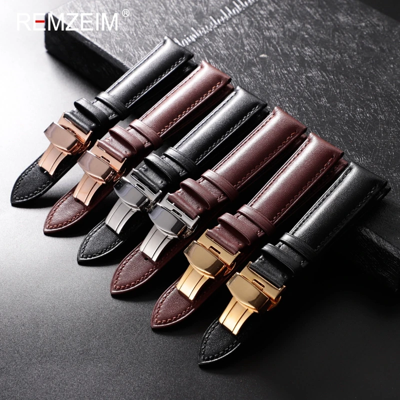 

Calfskin Leather Watchband Soft Material Watch Band Wrist Strap 18mm 20mm 22mm 24mm With Stainless Steel Butterfly buckle