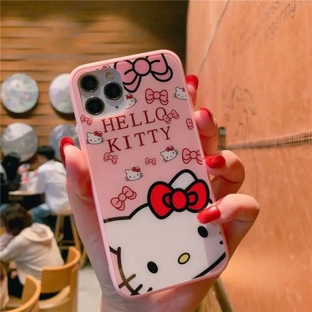 Hello kitty из закаленного стекла Двухсекционный чехол для телефона для iphone 11 Pro Max 6 6splus 7 8 plus X XR XS MAX прекрасная закаленная пленка