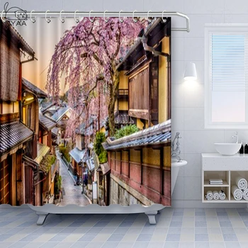 

Fabric Shower Curtain Japanese Cherry Sakura Flowers Blossoms Home Decor Bathroom Accessories Waterproof Polyester Bath Curtains
