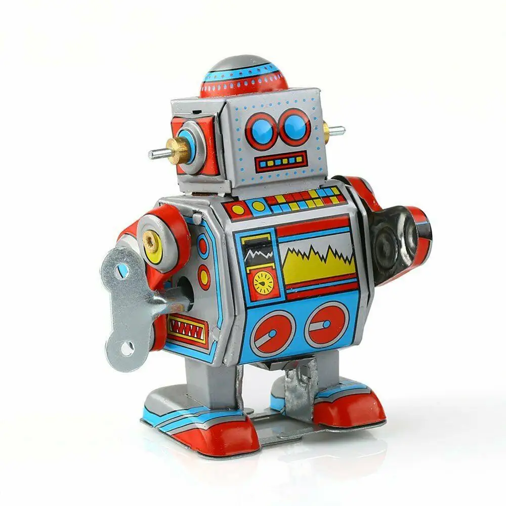 Mini Vintage Retro Tin Wind Up Tin Robot Clockwork Movable Toy Collectible Decoration Model Toy Boys Xmas Gift Collection