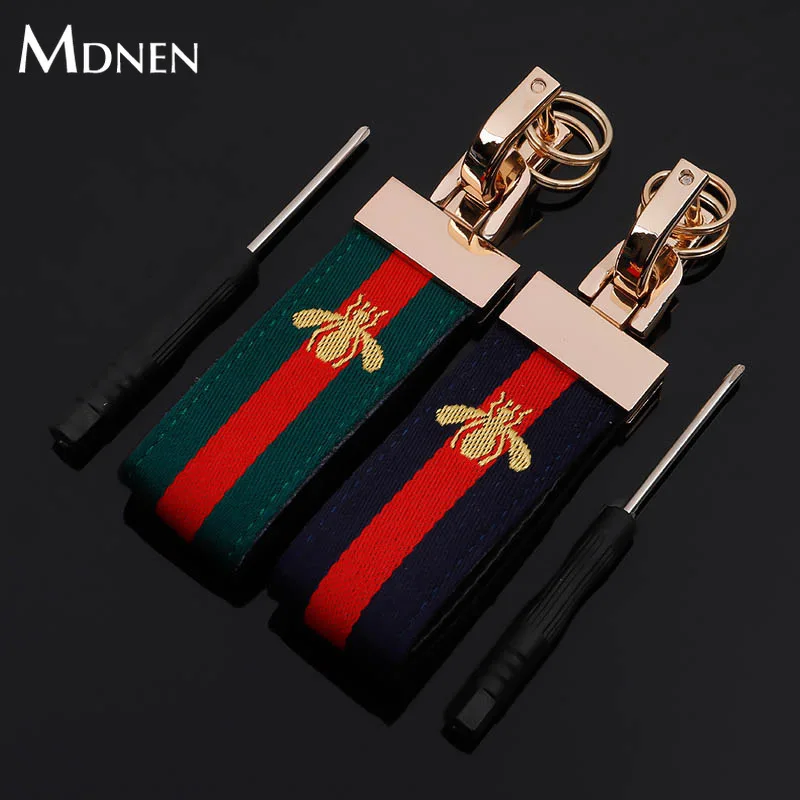 

MDNEN Little Bee Tricolor Ribbon Car Metal Keychain Rose Gold Auto Waist Key Chain Car Keyfob Rings Keyholder Car Keychains