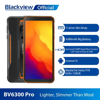 Перейти на Алиэкспресс и купить Смартфон BLACKVIEW BV6300 Pro Helio P70, 6 гб + 128 гб, 4380 мач, Android 10,0, водонепроницаемый прочный мобильный телефон IP68
