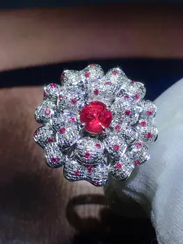 

Fine Jewelry Pure 18 K Yellow Gold Real 100% Natural Red Ruby 0.6ct Diamonds Jewelry Female's Rings for Women Fine Ring