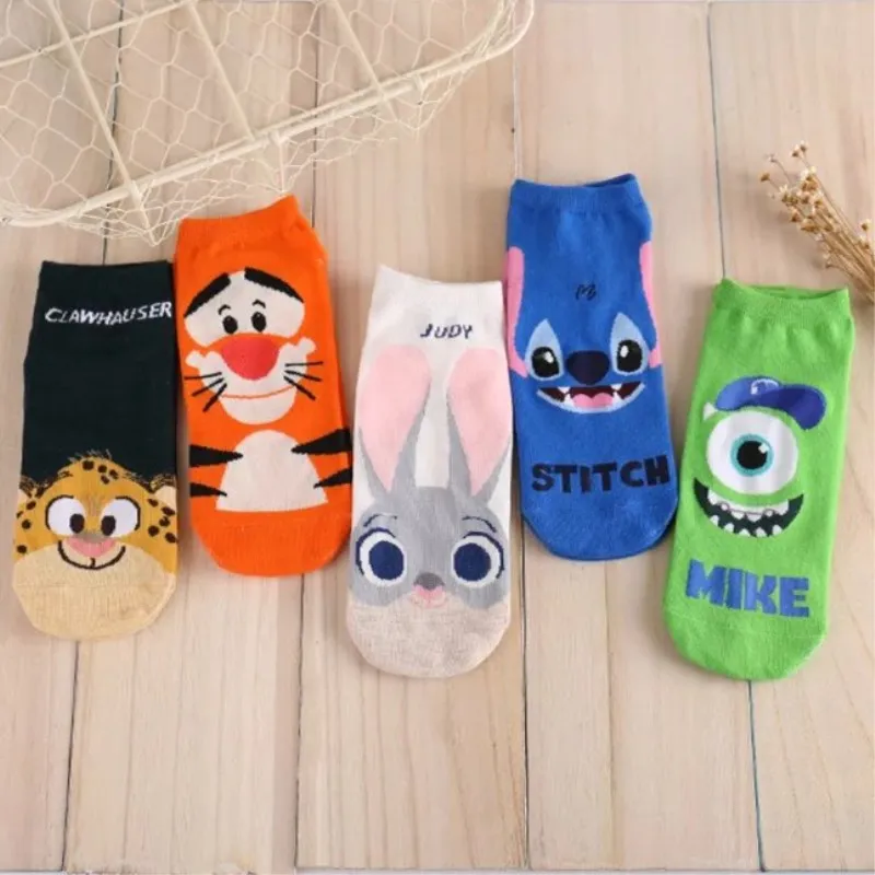 Disney 1pair Stitch Rabbit Lady Socks Cute Fresh Short Cartoon Socks Cute Animal Monster Harajuku Boat Socks