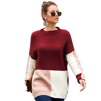

Fashion Crewneck Sweaters Pullover Women Long Sleeve Color Block Soft Loose Casual Jumper Winter Autumn Knitted Tops