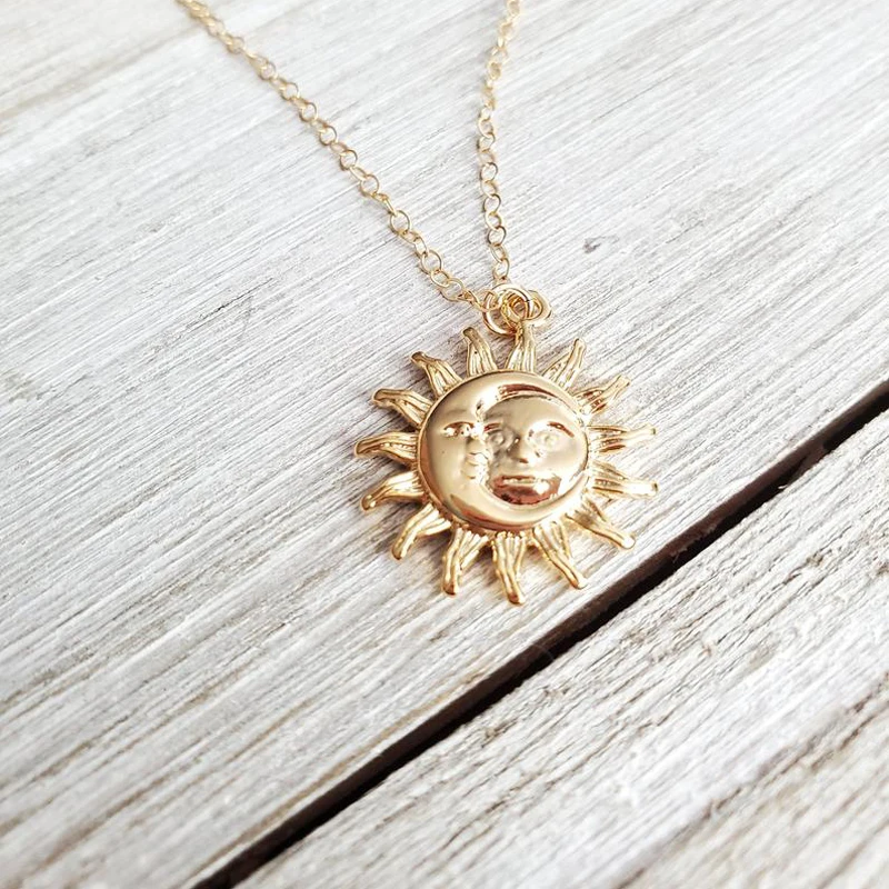Ожерелье из розового золота с подвеской Луна и солнце Sunburst ювелирные изделия в