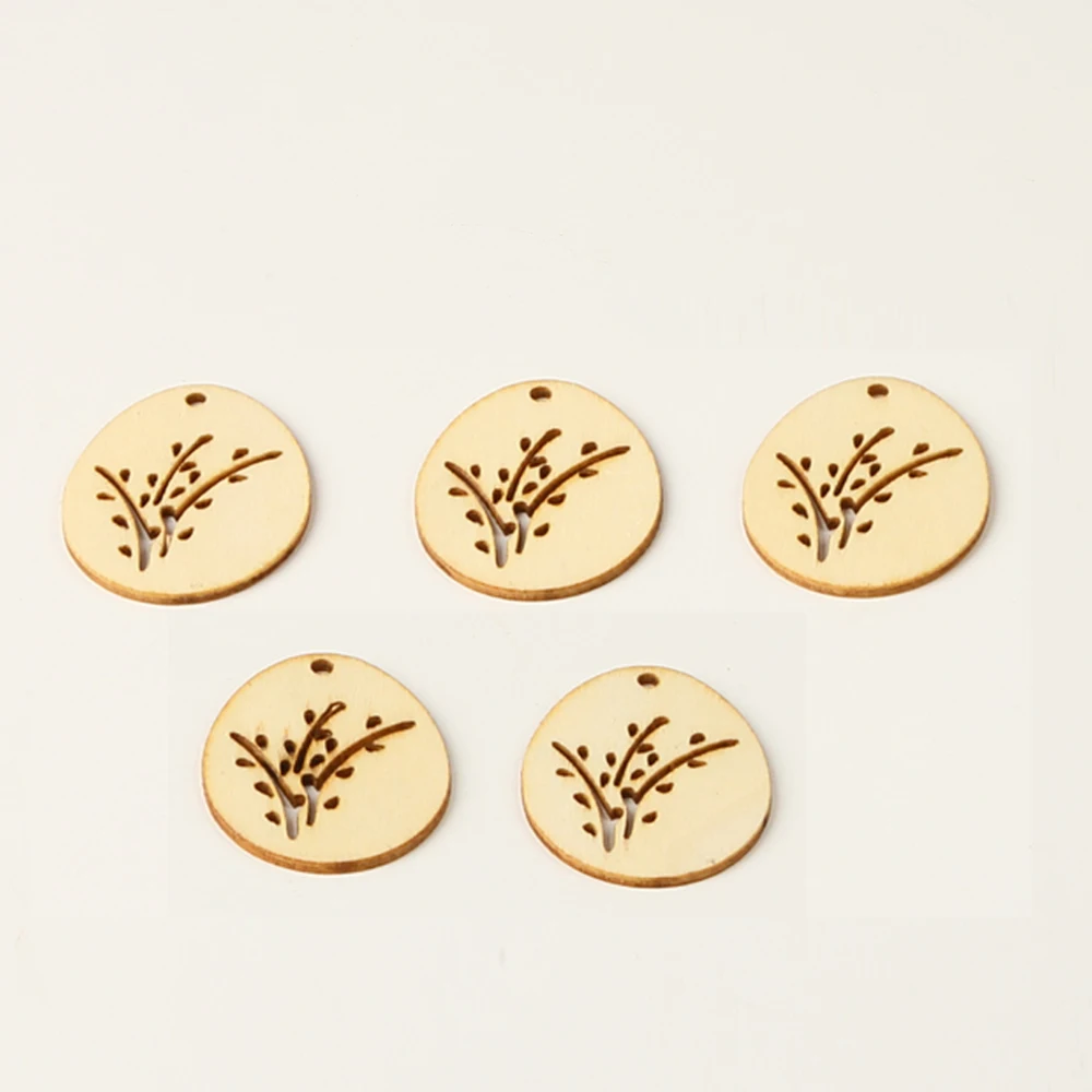50PCS Different Patterns Easter Eggs Wooden Craft Hollow Eggs with Top Hole Wood Chip Tag for Home Decoration Handmade Wood Tag