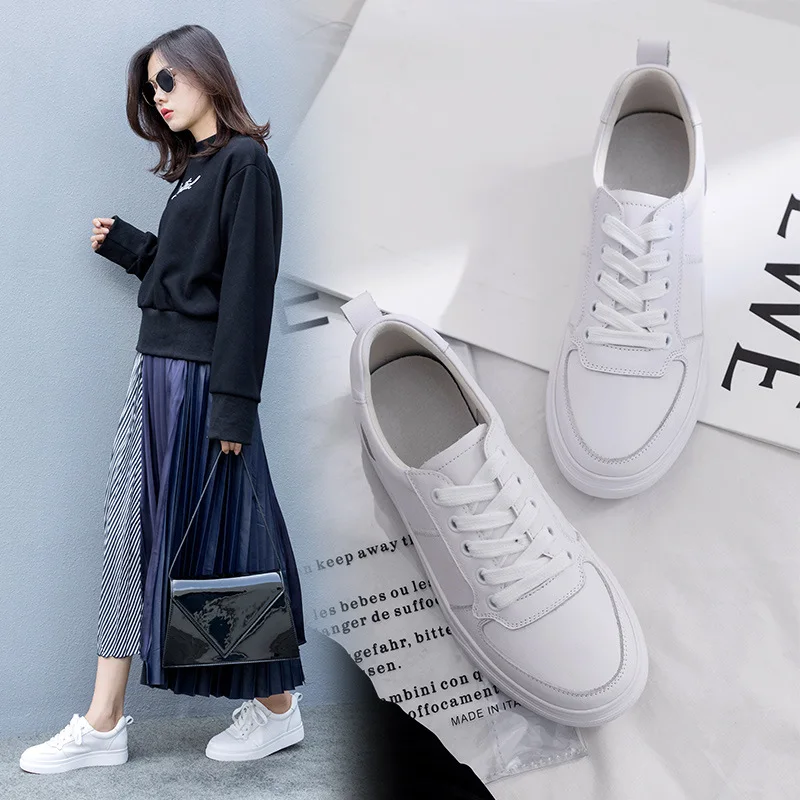 

2018 Autumn And Winter New Style Women's Versatile Korean-style Flat Shoes Casual Shoes Athletic Shoes Genuine Leather round-Toe