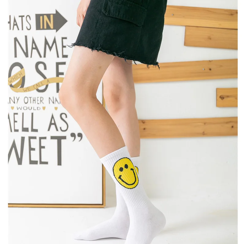 long socks for women Fashion Big Smile Face Plus Size Women Socks Cotton Creative Personality Pure Color Funny Socks for Ladies Meias 091402 winter socks for women