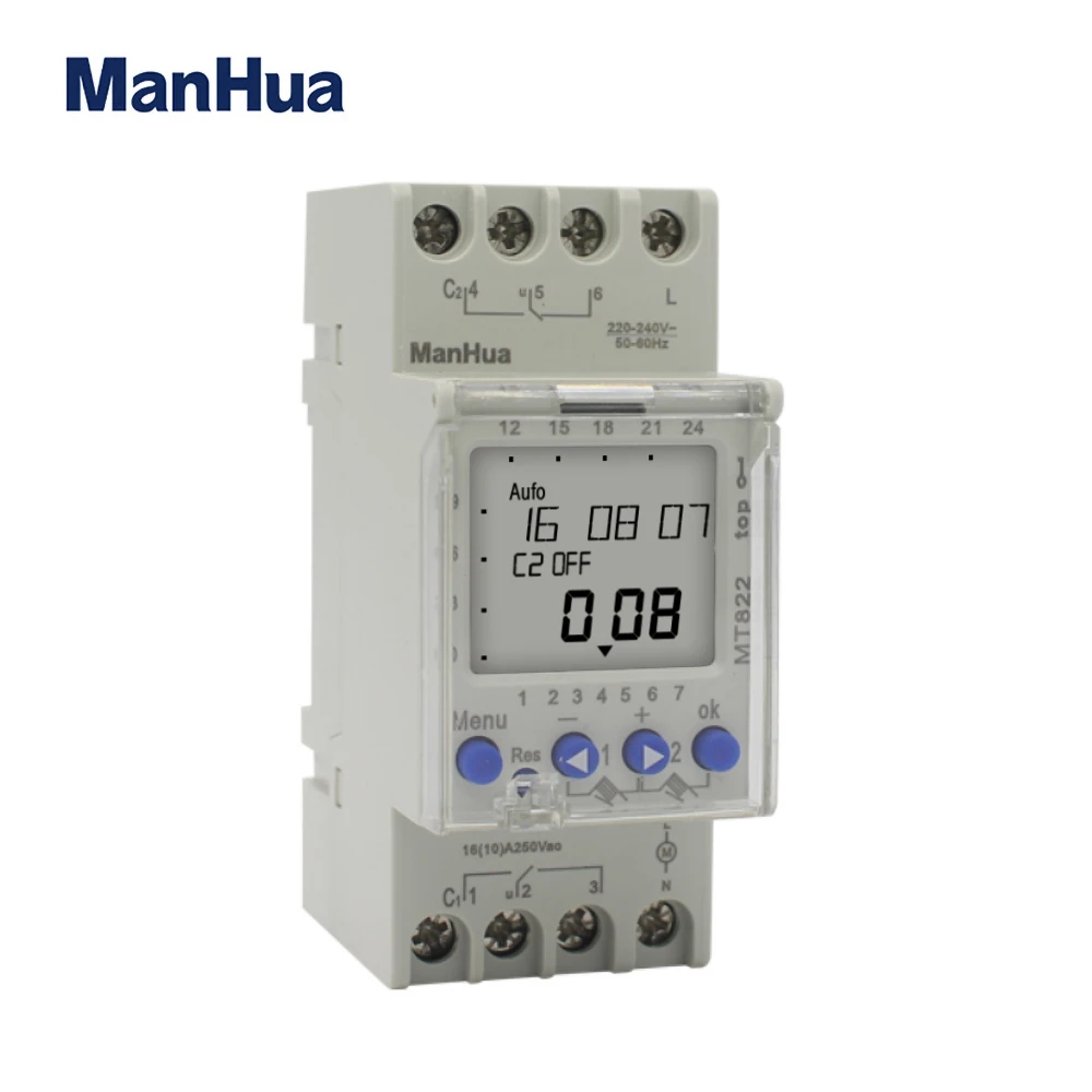 Универсальный Электрический таймер ManHua MT822 240 в 16 А 2 канальный 7 дней|timer|universal