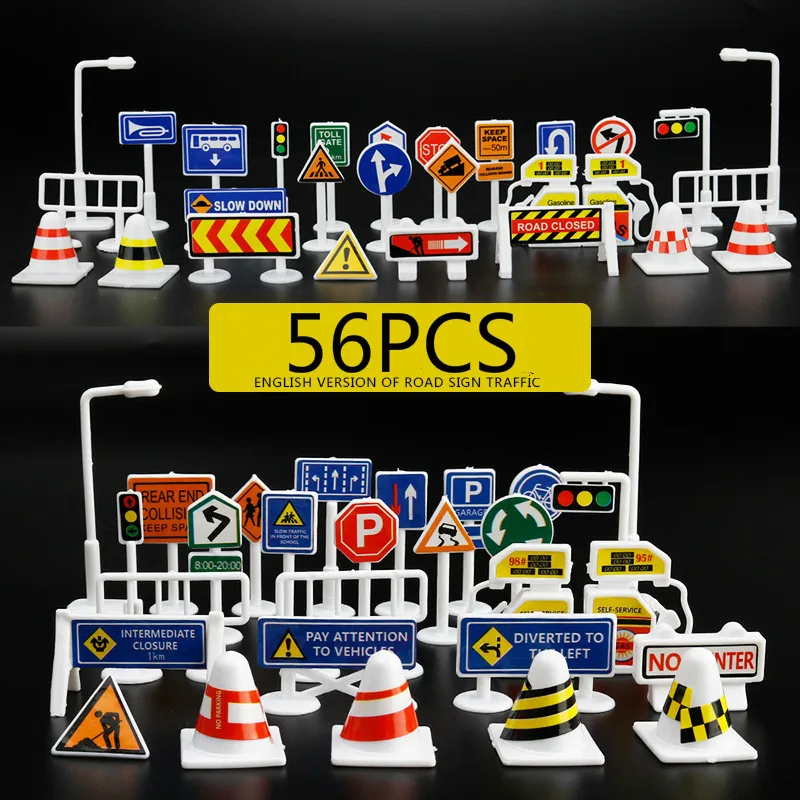 56PCS Traffic Road Sign Light Barrier For Model Building |