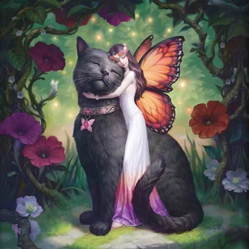 

100% Full 5D Diy Daimond Painting "Flower Fairy&Cat" 3D Cross-stitch Round Rhinestone Full Pasted Diamant Painting Embroidery