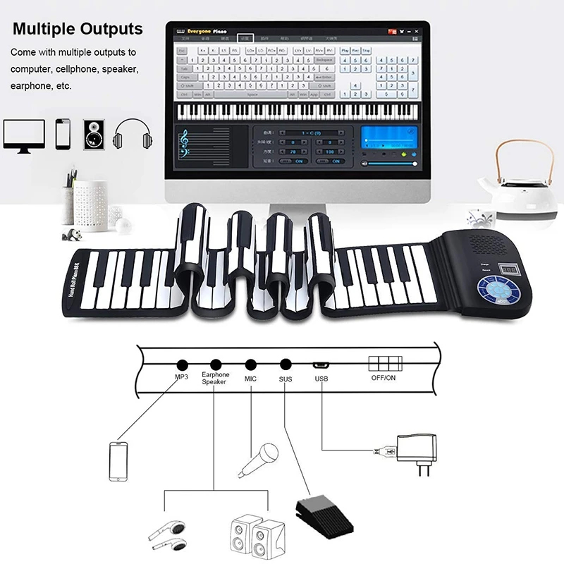 Piano Keyboard 88 Keys Contact Sensitive Portable Keyboard with Power Supply with Foot Pedal