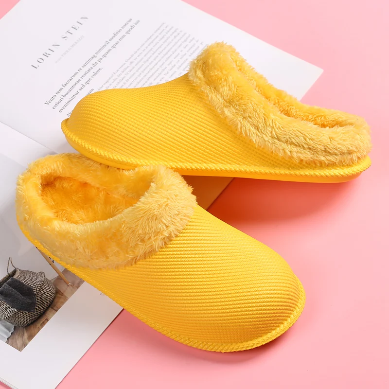 

Men Slippers Winter Men Cotton Slippers Warm Couple Cotton-padded Shoes Male Waterproof Candy Color Home Slippers Bread Shoes