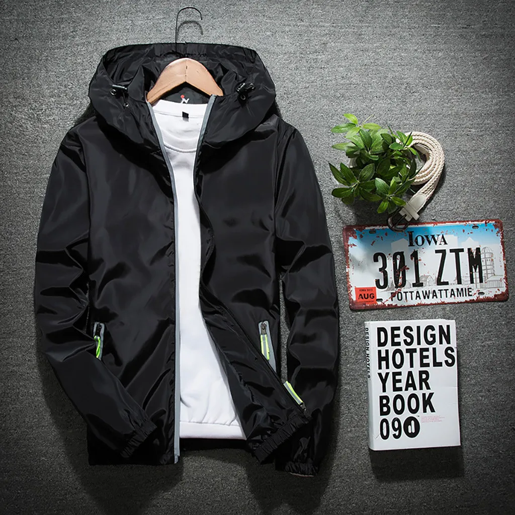 

Feitong Reflective Men's Jacket Hoodie Zipper Outdoor Sport Windbreaker Jackets Solid Plus size M~7XL Coat Winter Autumn