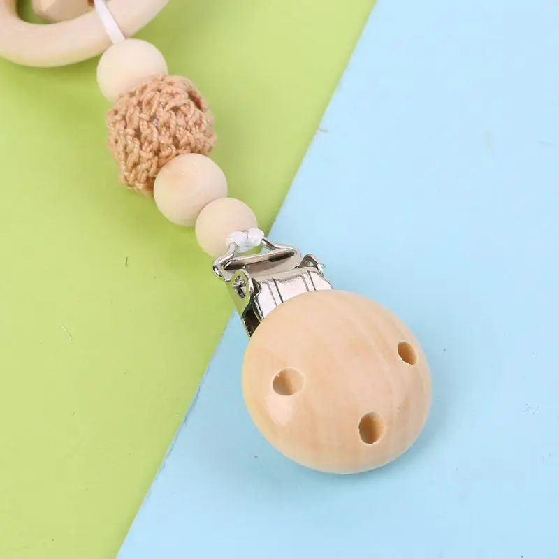 Portable Portable Baby Teether Anti Lost Wood Beads Strap Chain Clip Kids Pacifier Toys Fixing Hanging Rope Cute Handmade