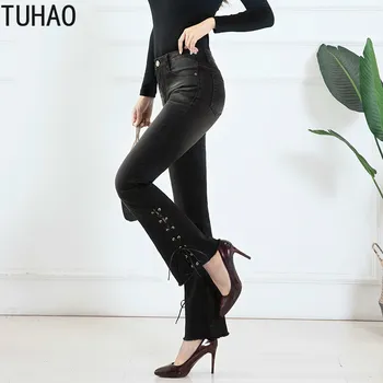 

TUHAO Women's Jeans Mom Jeans Workwear 2020 Office Lady Jeans Woman High Waist Elastic Woman Jeans Plus Size 7XL 6XL 5XL WM11