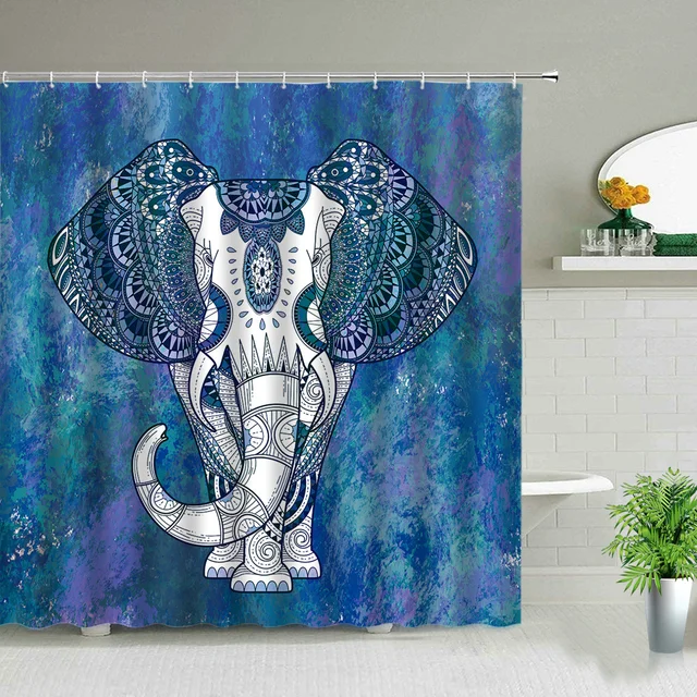 Animals Elephant Waterproof Shower Curtain Bathroom Decor Sets With