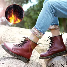 NKAVQI/женские зимние теплые плюшевые ботинки; женские качественные кожаные ботильоны martin; женская зимняя обувь; Botas Mujer