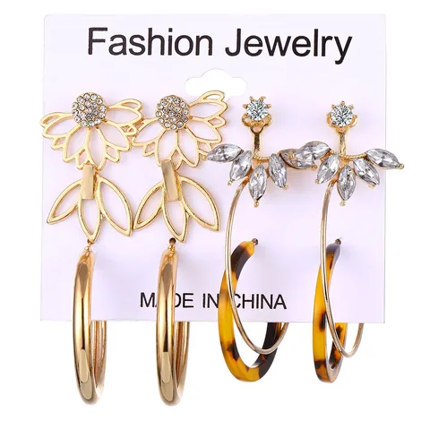 Pearl Tassel Chain Dangle Earrings Set 2020 Fashion Geometric Flower Alloy Tassel Earrings Bohemian Women Fashion Jewelr
