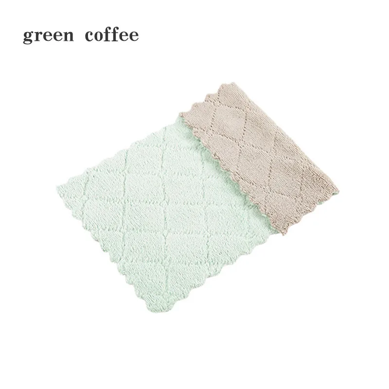 Double-sided Hygiene Cleaning Towel Ultra-fine Fiber Clean Cloth Kitchen Gadgets Thickening 1PC Super Absorbent Non-stick Oil - Color: green coffee