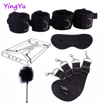 Sex Toys For Woman Men BDSM Bondage Set Under Bed Erotic Restraint Handcuffs  Ankle Cuffs  Eye Mask Adults Games for Couples 1