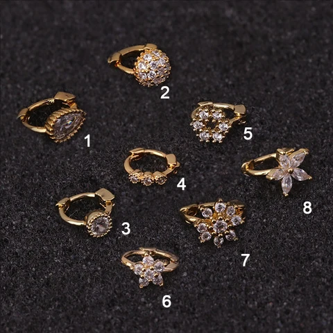 Stainless Steel Small Hoop Cz Cartilage Earring Flower Cross Cubic Zirconia Tiny Tragus Helix Rook Ear Piercing Jewelry Gift