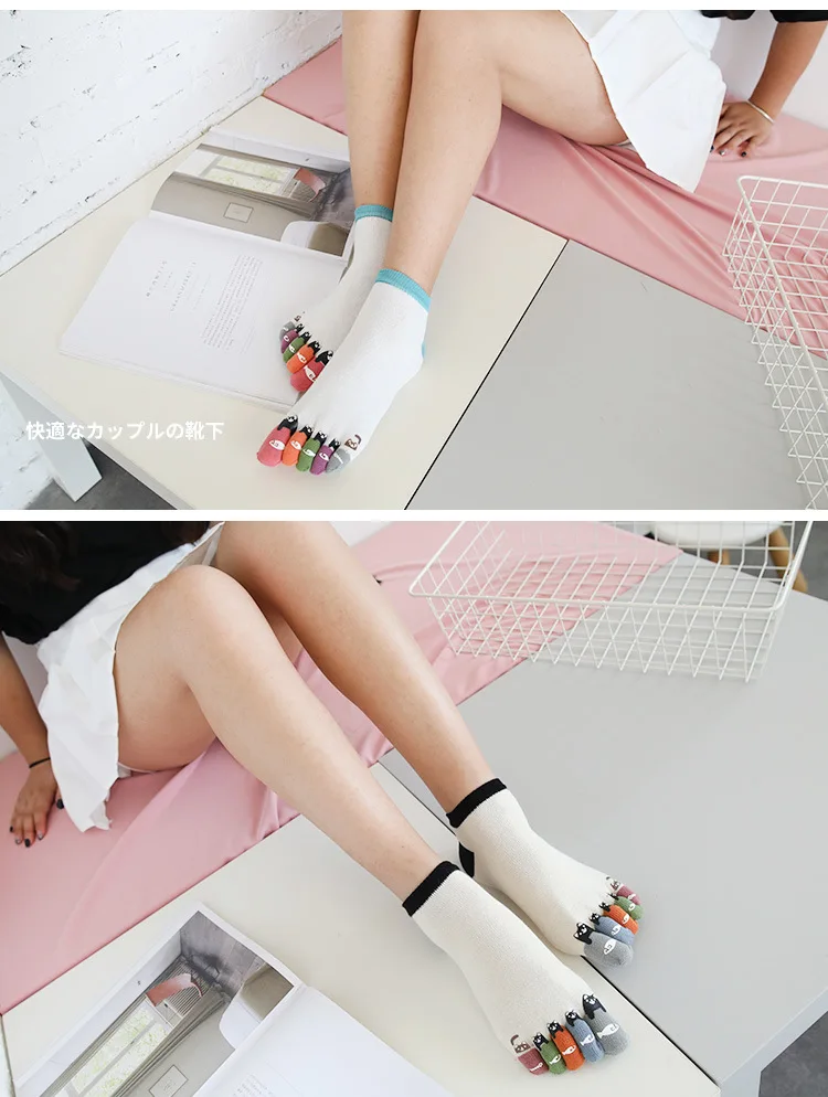 5 Pairs/Lot Cute Ankle Five Finger Socks Woman Cotton Cat Bear Dispensing Fashion Harajuku Girls No Show Socks With Toes Novelty hue socks