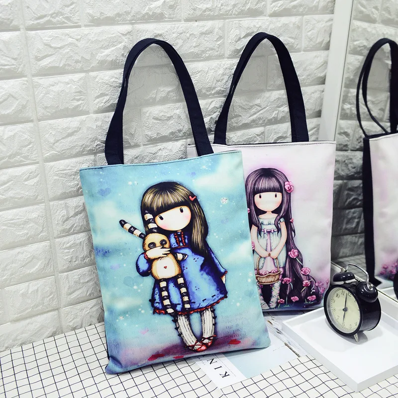 Bolso de diseñador para mujer, bolsa de hombro de lona duradera de alta calidad con estampado de dibujos animados, bolso escolar para chicas