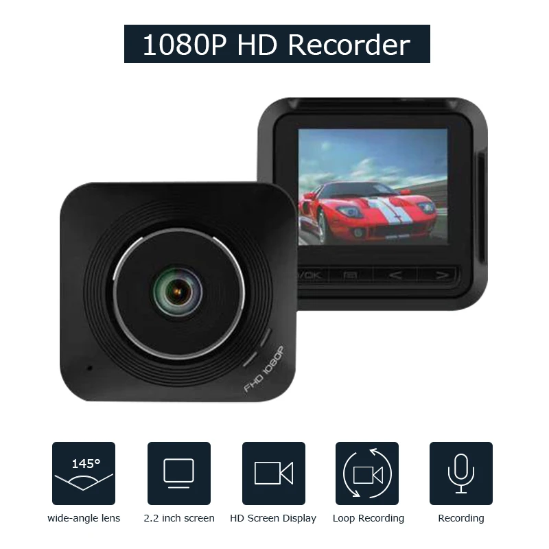 Dash Cam мини Автомобильный видеорегистратор Камера Dashcam 2,2 дюймов Full HD 1080P видео регистратор для вождения автомобиля камера ночного видения - Название цвета: Черный